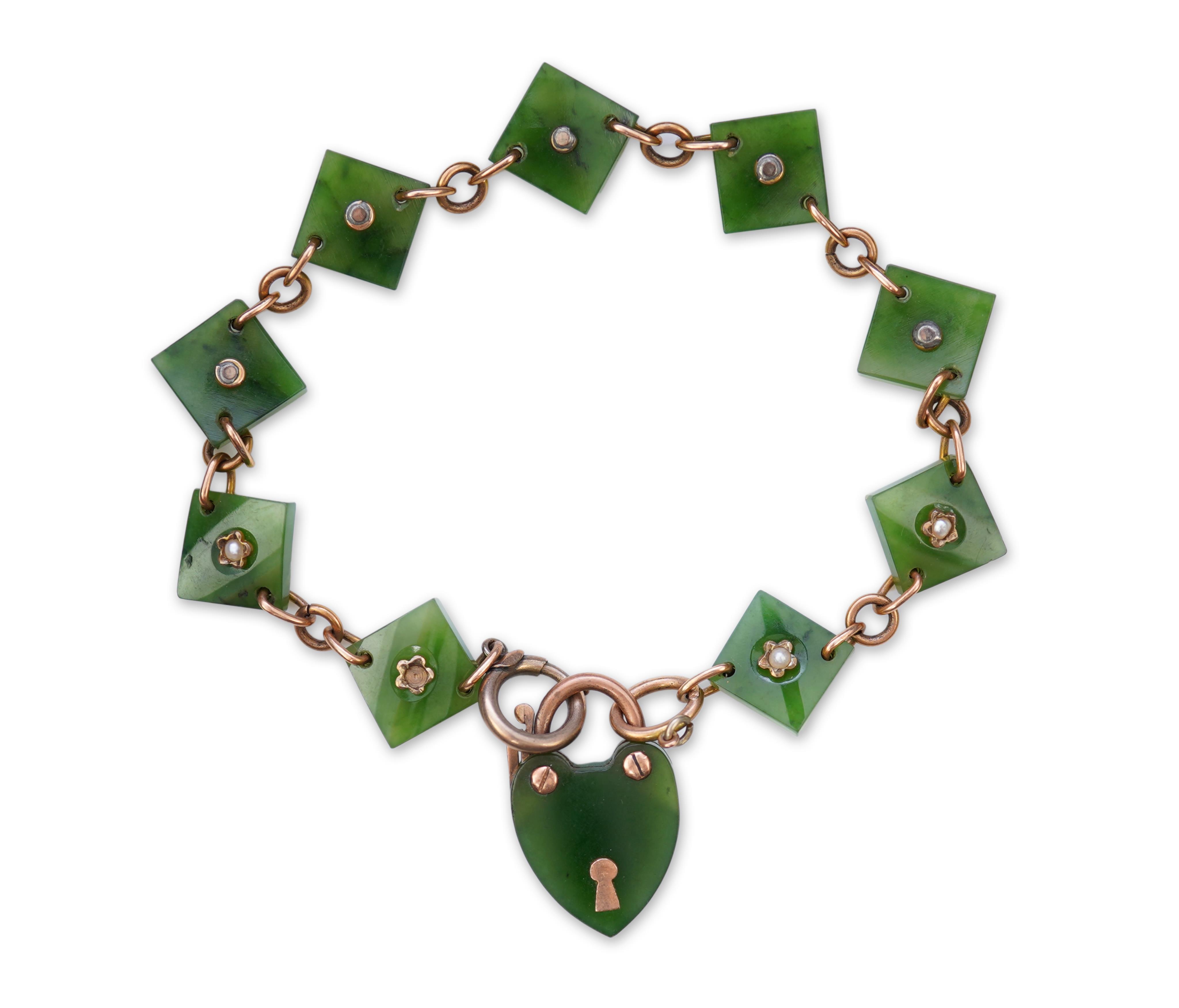 A nephrite and seed pearl bracelet, circa 1900